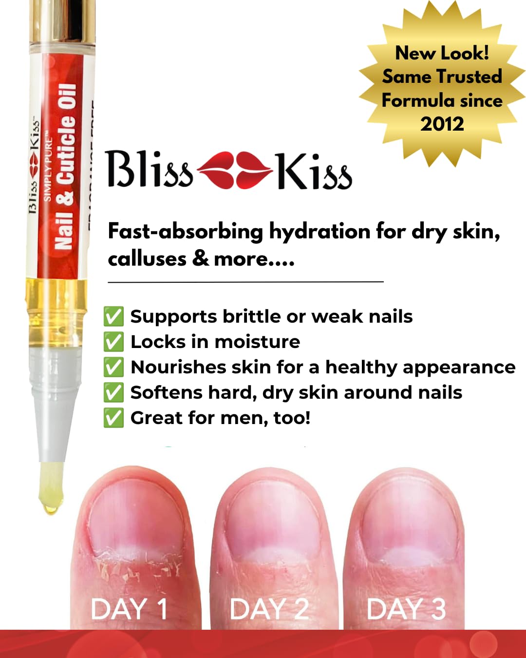 Bliss Kiss Fragrance Free Nail Oil Cuticle Pen with Vitamin E & Jojoba - Nail Strengthener Nail Growth Serum for Brittle Peeling Breaking Thin Nails Beauty and Personal Care Bliss Kiss