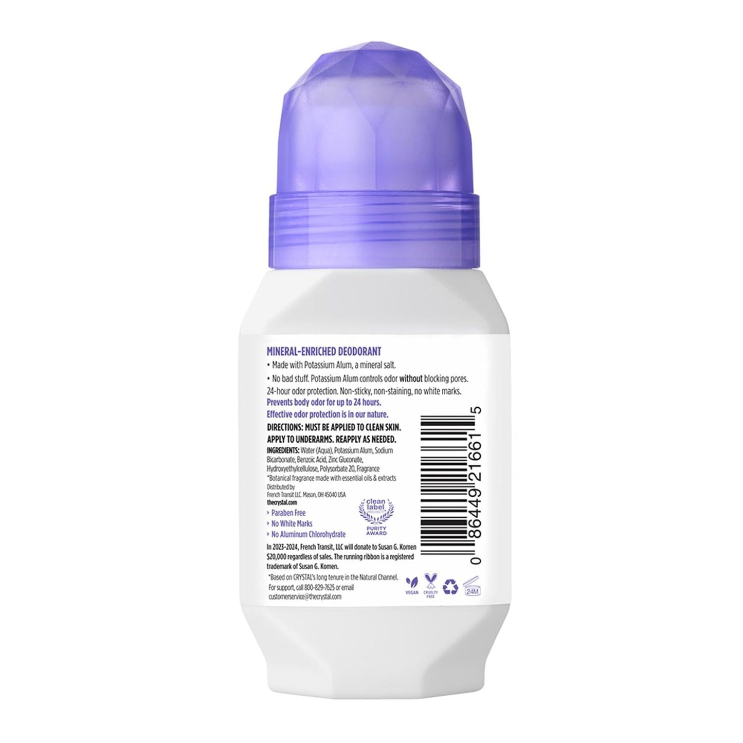 CRYSTAL Deodorant Aluminum Free Mineral Deodorant Roll-On for Women & Men, Lavender & White Tea - Paraben Free - Certified Cruelty Free & Vegan Beauty and Personal Care Crystal Essence