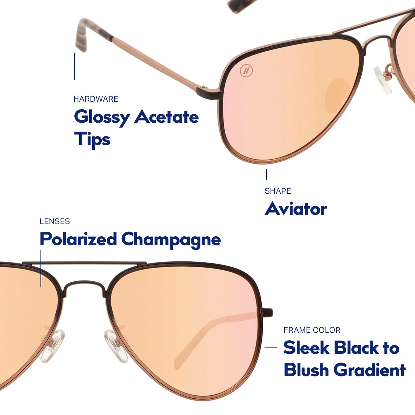 Blenders Eyewear A Series - Aviator Style Polarized Sunglasses - 100% UV Protection - For Women - Heavenly Shine