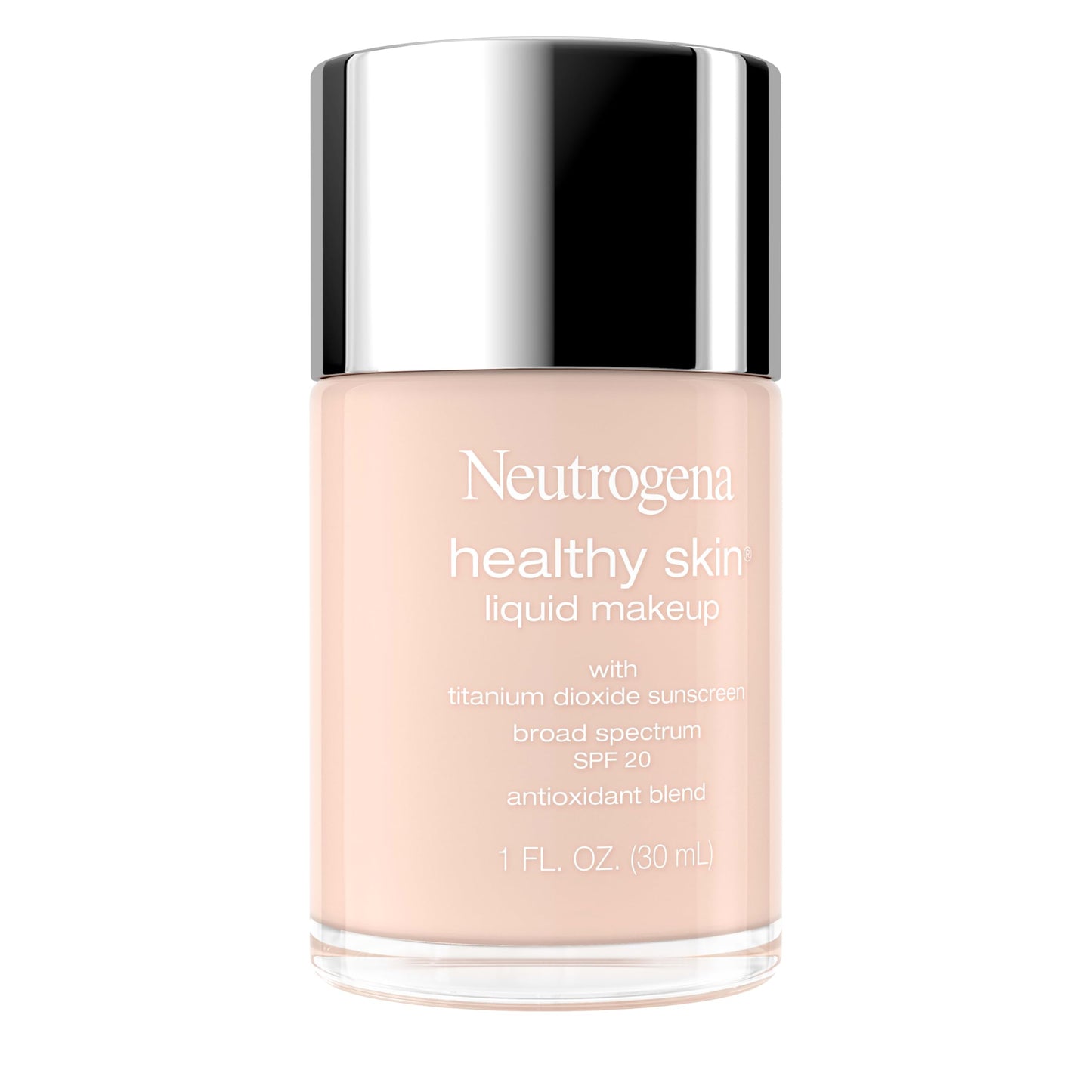 Neutrogena Healthy Skin Liquid Foundation Makeup Broad Spectrum SPF 20 Sunscreen, Medium Coverage, Vit B5, Antioxidants, All Day Wear, Shell 100C, 1