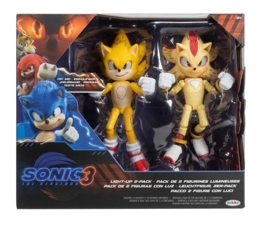 JAKKS Pacific Sonic The Hedgehog Light Up Super Sonic & Super Shadow Action Figure Set