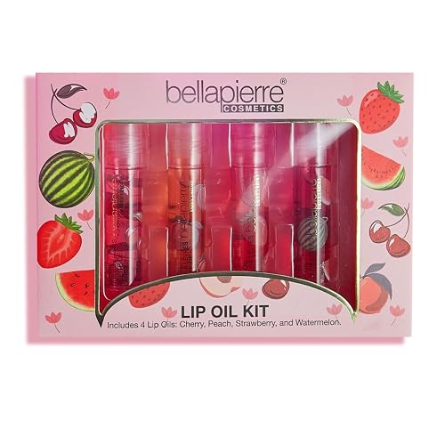 bellapierre Cosmetics 4-Piece Natural Lip Oil Kit | Moisturizing Lip Gloss Set | Fruit Flavored Lip Oil Collection with Rollerball Applicator