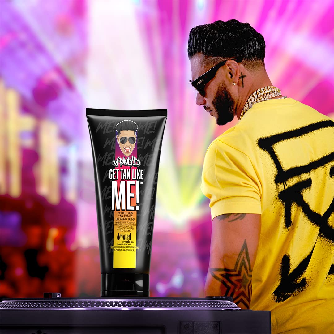 Devoted Creations DJ Pauly D Get Tan Like Me! Dark Tanning Lotion - Double Dark ‘Tan Goals’ Bronzing Blend - Remixed with Positively Energizing