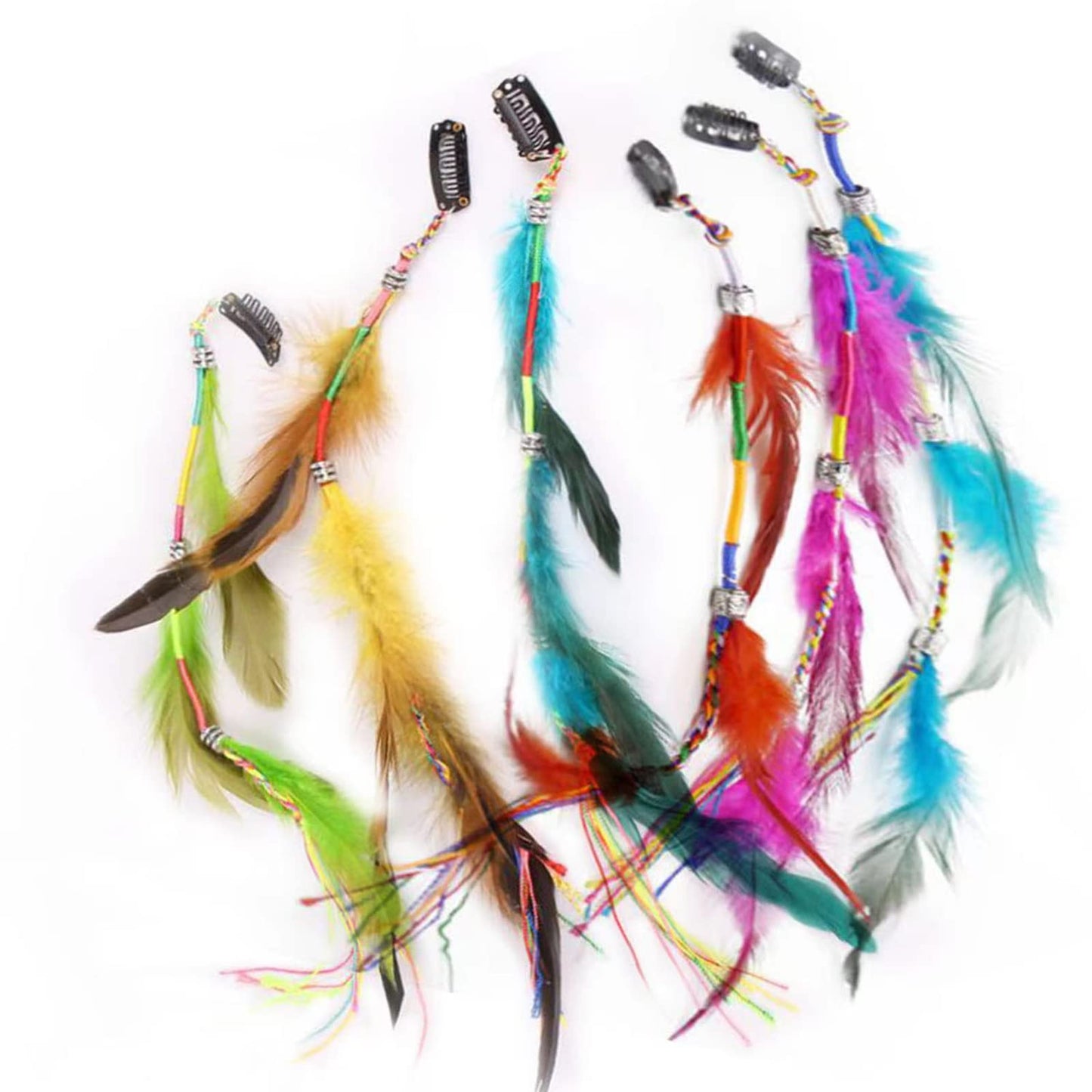 6 Pcs Hair Feather Clip in Handmade Boho Hippie Feather Clip Pirate Hair Accessories Halloween Hair Accessories Clips Festival Accessories for Girls