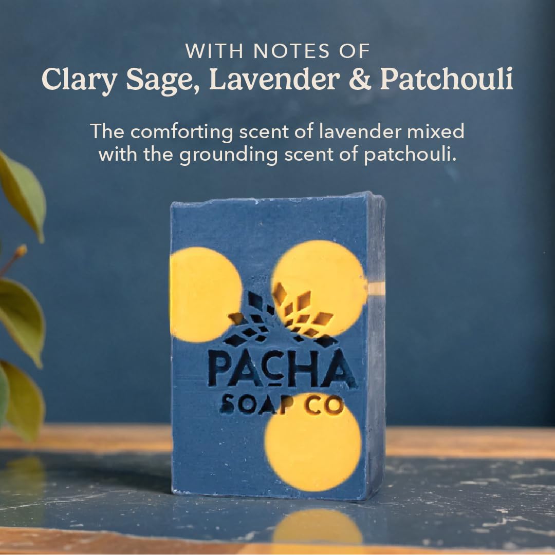 Pacha Soap Co. Bar Soap - Lavender & Blue Tansy, Clary Sage, Lavender, and Patchouli Scented, Handcrafted Face & Body Wash, Essential Oils Beauty & Personal Care Pacha Soap Co