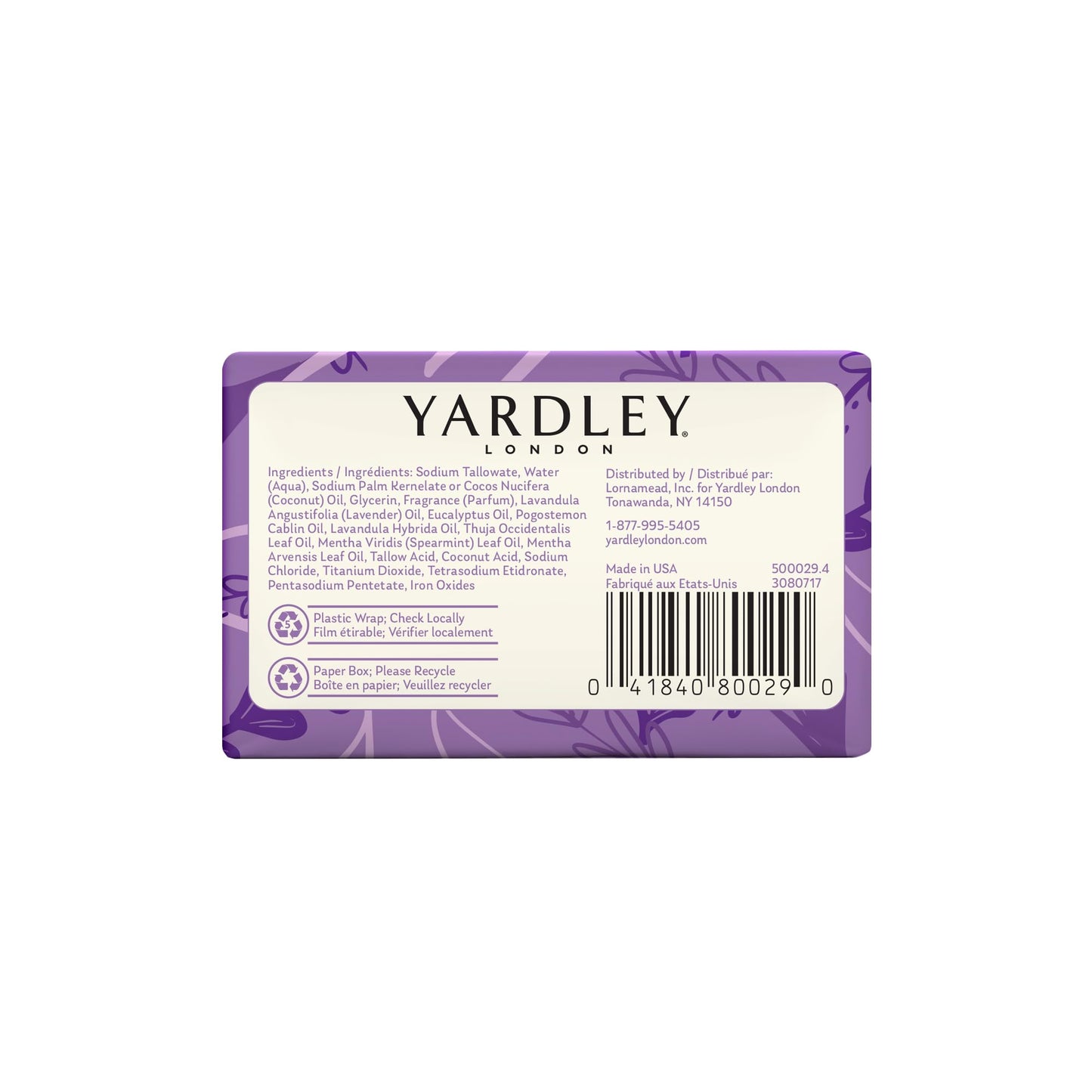 Yardley London Nourishing Bath Soap Bar English Lavender, Calms & Soothes with Pure Lavender Extracts & Essential Oils 4.0 oz Bath Bar, 2 Soap Bars