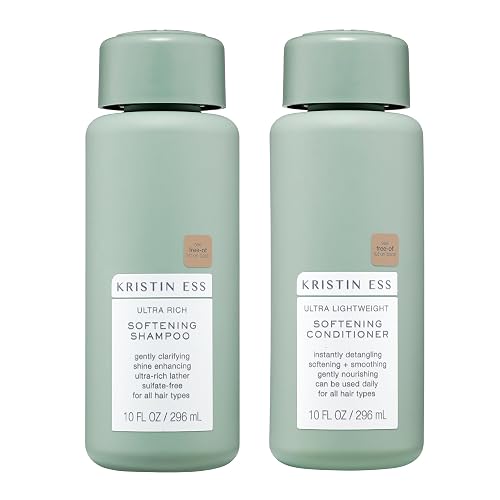 Kristin Ess Softening Moisture Repair Shampoo and Conditioner Set for Dry Hair - Light Fragrance - Anti-Frizz - Sulfate Free + Color Safe - Deep