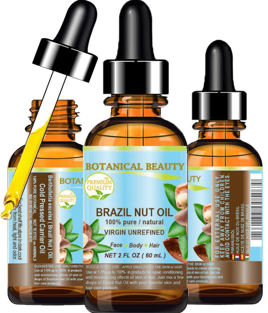 Botanical Beauty BRAZIL NUT OIL Bertholletia Excelsa WILD GROWTH RAW Brazilian 100% Pure Natural Virgin Unrefined for FACE, SKIN, BODY, HAIR, NAILS