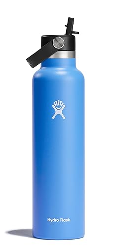 Hydro Flask Water Bottle - Insulated Stainless Steel - Straw Lid, Non Spill, Leakproof 24 Oz Cascade Blue
