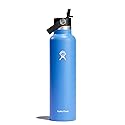Hydro Flask Water Bottle - Insulated Stainless Steel - Straw Lid, Non Spill, Leakproof 24 Oz Cascade Blue