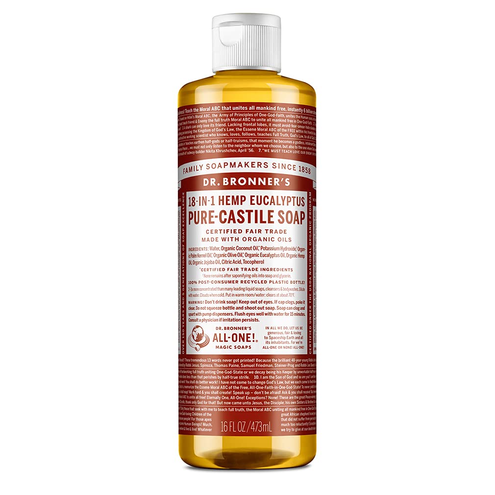 Dr. Bronner's Pure-Castile Magic Soap Liquid (Eucalyptus, 16 Ounce) - Made with Regenerative Organic Certified Oils, 18-in-1 Uses: Face, Body, Hair