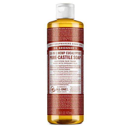 Dr. Bronner's Pure-Castile Magic Soap Liquid (Eucalyptus, 16 Ounce) - Made with Regenerative Organic Certified Oils, 18-in-1 Uses: Face, Body, Hair