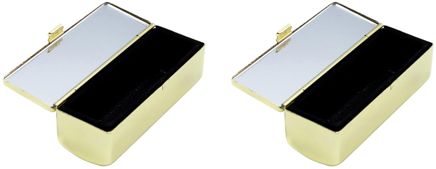 Stephanie Imports Set of 2 Rectangular Vintage Lipstick Cases With Glass Mirror (Gold Wave)