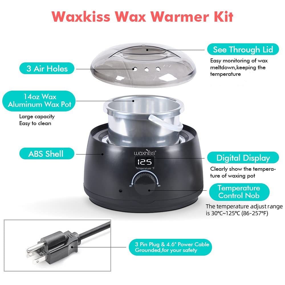 waxkiss Digital Hair Removal Warmer with See-Through Lid and 14oz Pot Beauty and Personal Care waxkiss
