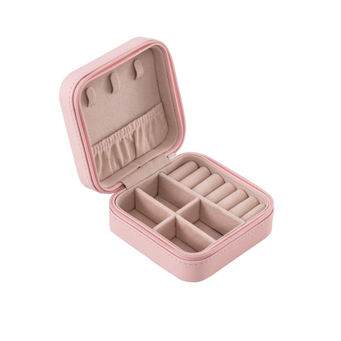 Zip Jewelry Box for Necklace/Ring/Earring/Bracelet,Travel Jewelry Organizer,Small/Mini Jewelry Case,Portable Jewellery Box for Women/Girls/Mens (Pink)