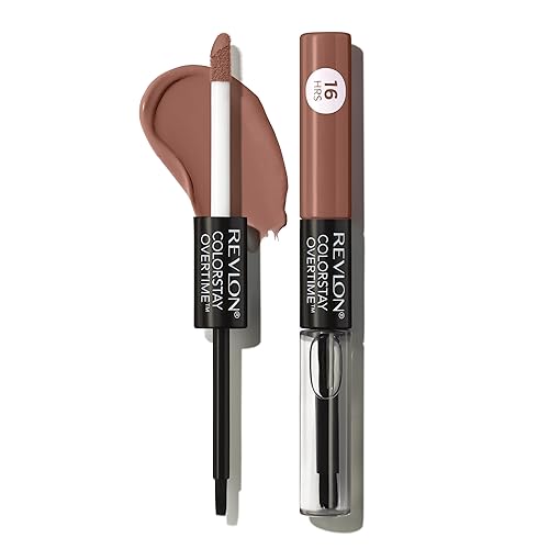 Revlon Liquid Lipstick with Clear Lip Gloss, ColorStay Overtime Lipcolor, Stocking Stuffer for Women, 560 Taupe Time, 0.07 fl oz