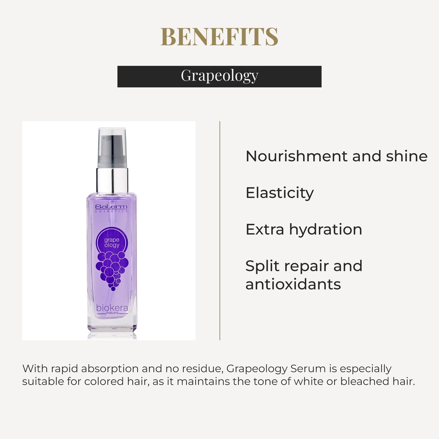 SALERM - Grape Seed Oil - Salerm Grapeology Biokera Natura - 60 ml - Split Ends Repair - Hydrating Serum for Dry and Damaged Hair - Antioxidant