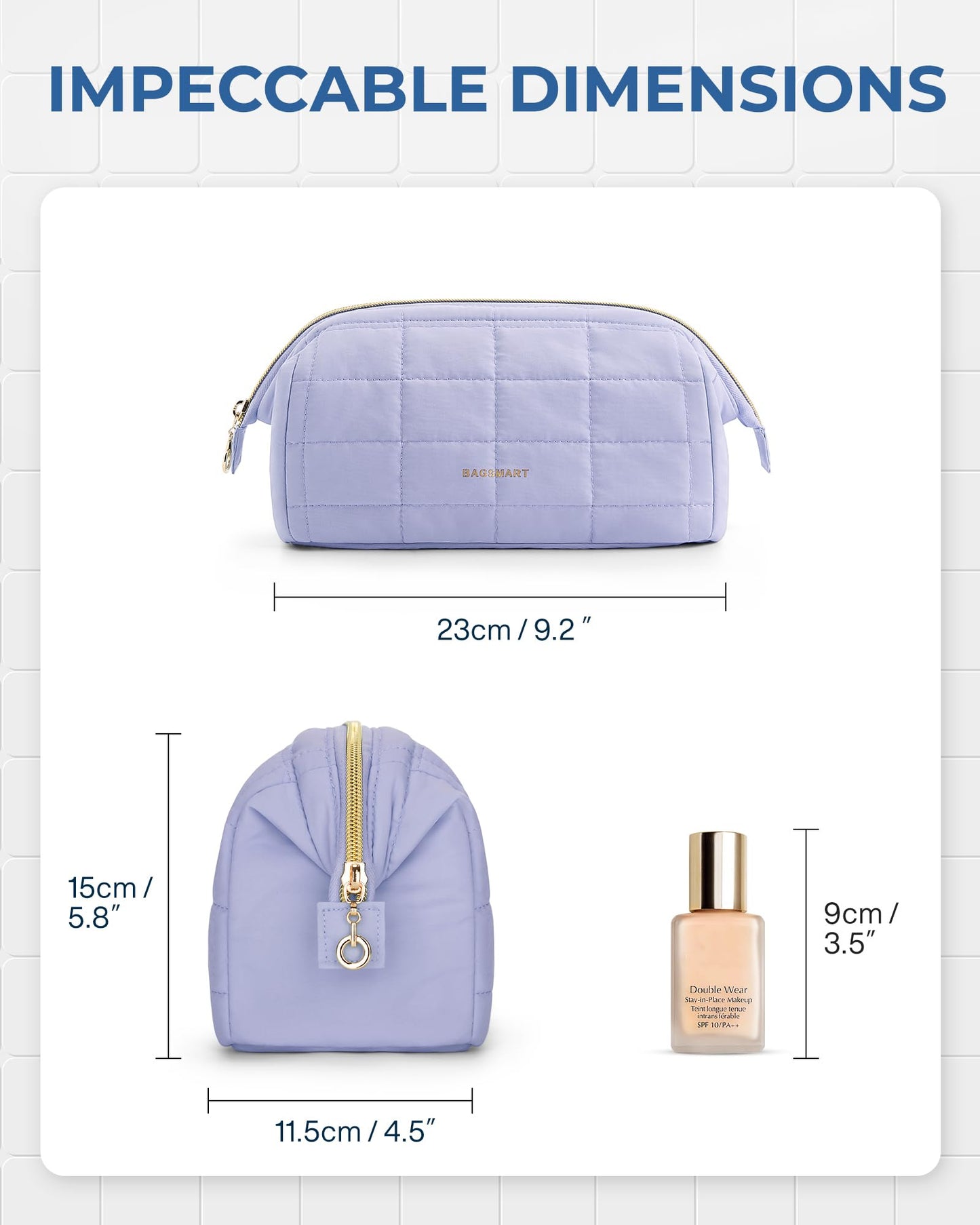 BAGSMART Makeup Bag Cosmetic Bag Wide Open, Purple, M, Wide-open Travel Makeup Bag With Puffy Padded and Rectangular Quilted Beauty and Personal Care BAGSMART