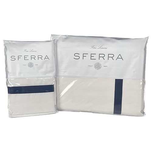 Sferra Estate Collection - 100% Long-Staple 200 Thread Count Cotton Percale with Sateen Appliqué - Cooling, Soft, and Breathable Bed Linens, 4pc King