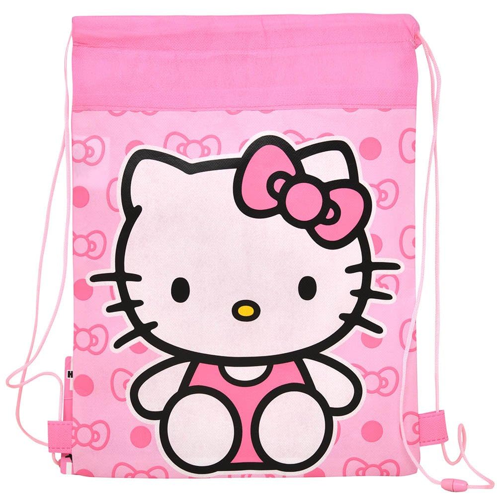 Hello Kitty Drawstring Bag, Pink with Bow Pattern, Non-Woven Fabric
