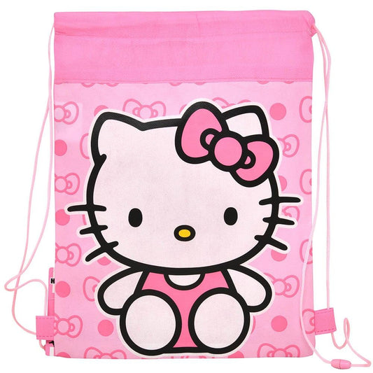 Hello Kitty Drawstring Bag, Pink with Bow Pattern, Non-Woven Fabric