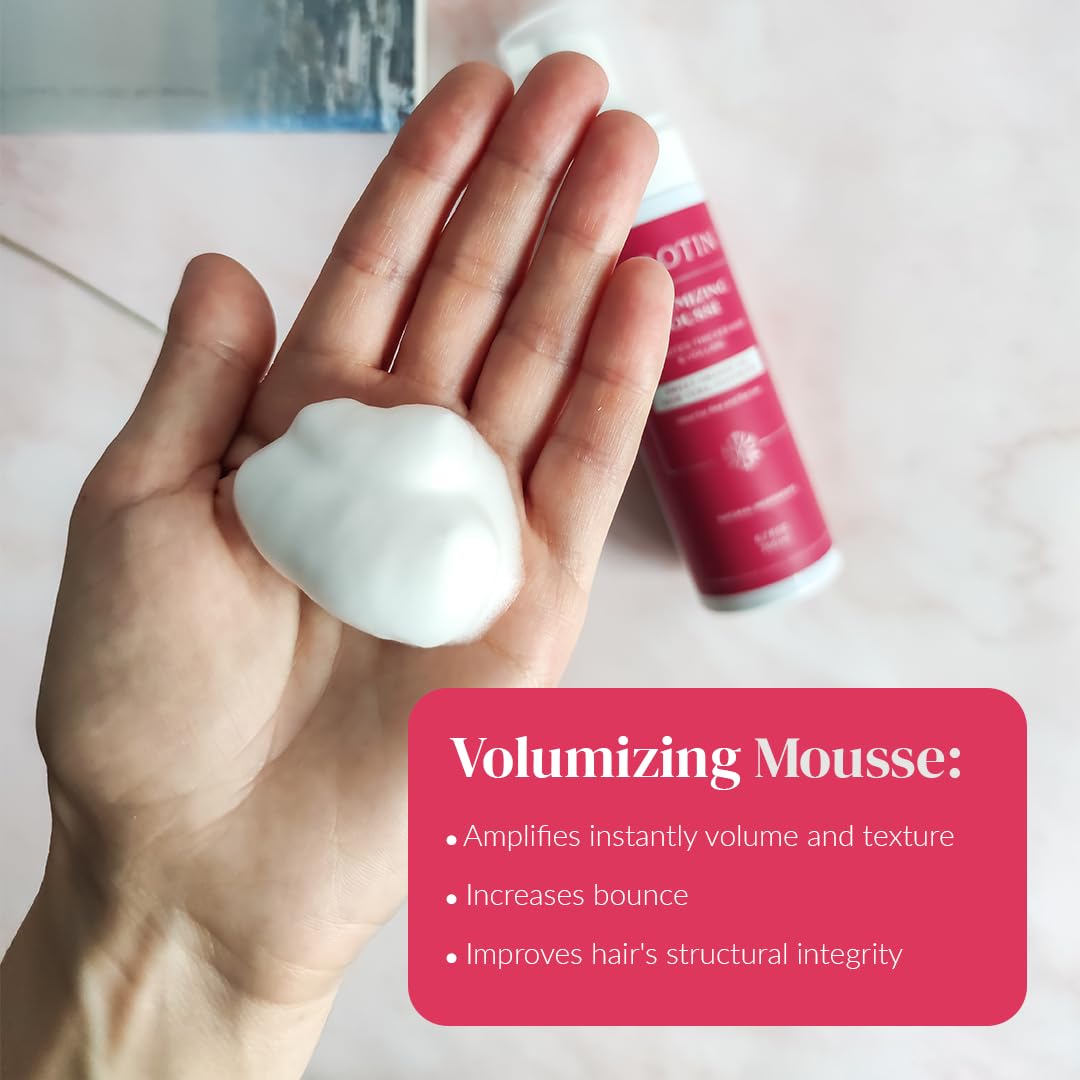 Kerotin Volumizing Mousse, Root Volumizer, Hair Thickening Styling Foam for Volume, Texture & Body, Tames Frizz & Flyaways, Ideal for Fine and Thin