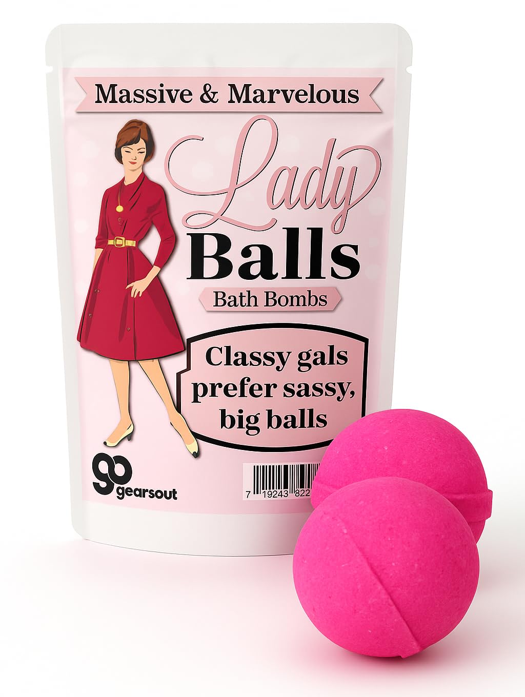 Lady Balls Bath Bombs - Massive XL 2 Pack Pink Fizzers - Funny Gift for Women, Moms, Sisters & Friends - Handmade Relaxation Bath Soak by Gears Out