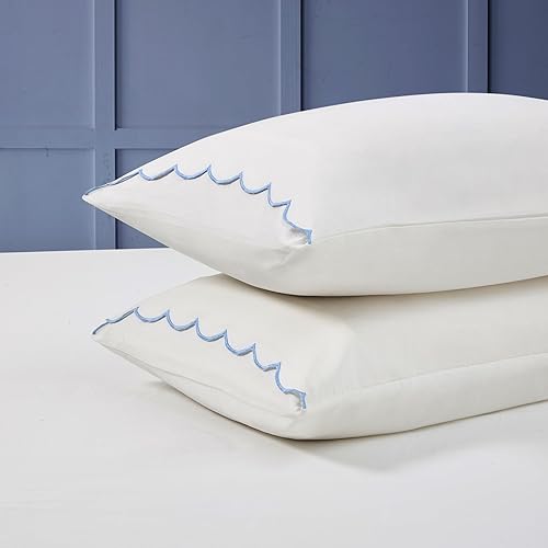 Peri Home King Size Pillow Cases, 2 Pack, Breathable Soft 300 TC 100% Cotton with Embroidered Scalloped Edge, Set of 2 Pillowcases, King, White with