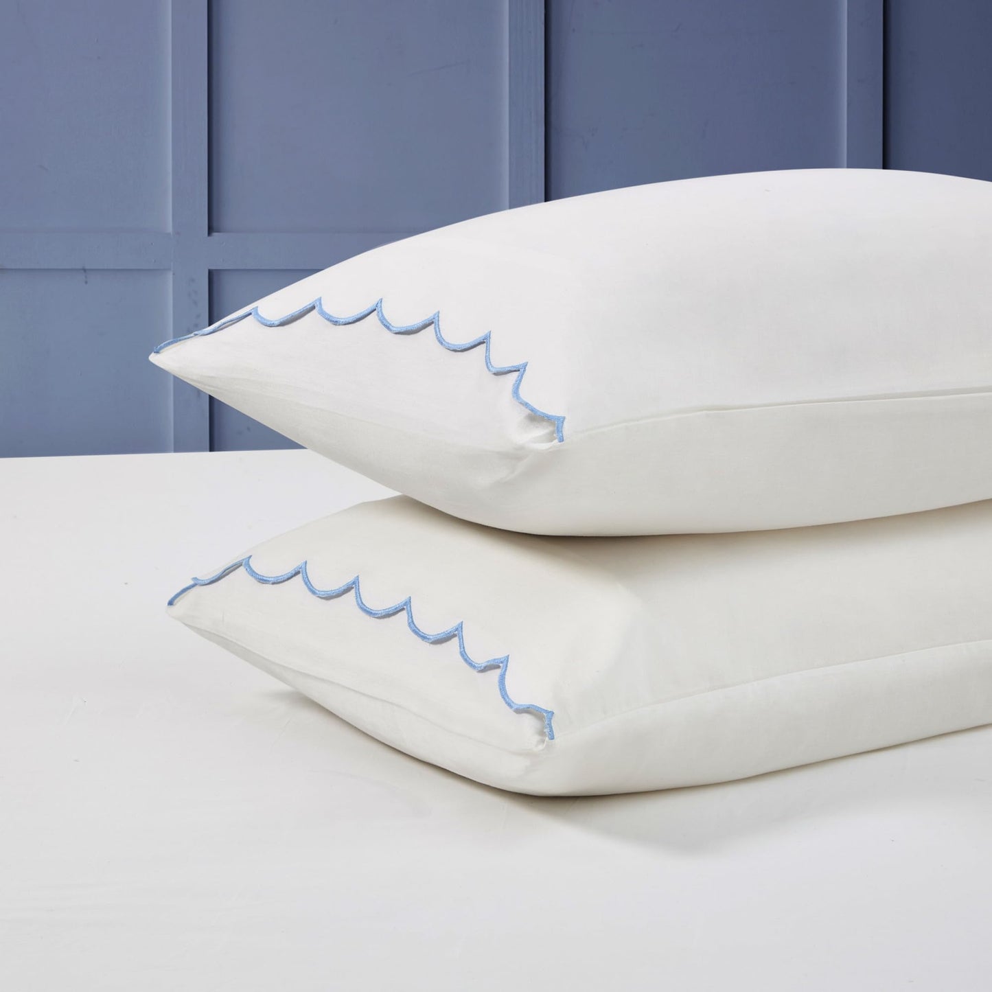 Peri Home King Size Pillow Cases, 2 Pack, Breathable Soft 300 TC 100% Cotton with Embroidered Scalloped Edge, Set of 2 Pillowcases, King, White with