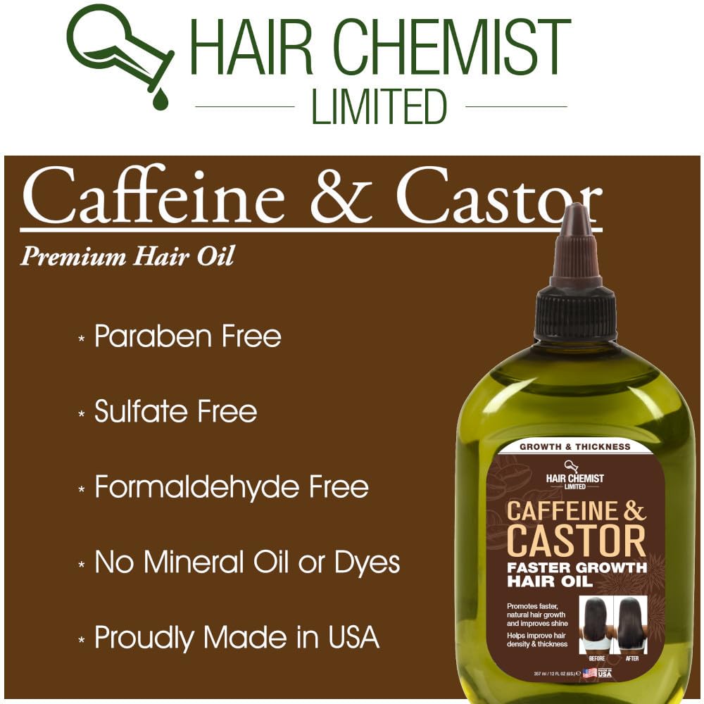 Hair Chemist, Oil, Large 12 oz - Caffeine and Castor Faster Growth Hair Oil for Unisex Adult