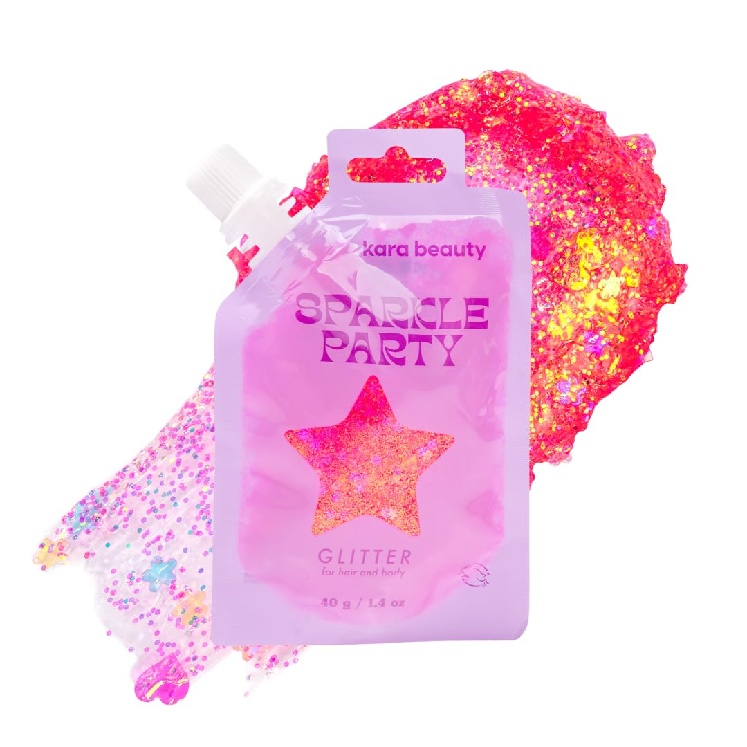 KARA BEAUTY Sparkle Party Glitter Gel for Hair and Body - Aloe Vera & Lavender Infused Glitter Makeup - No-Glue Face & Body Glitter - Gifts for Women
