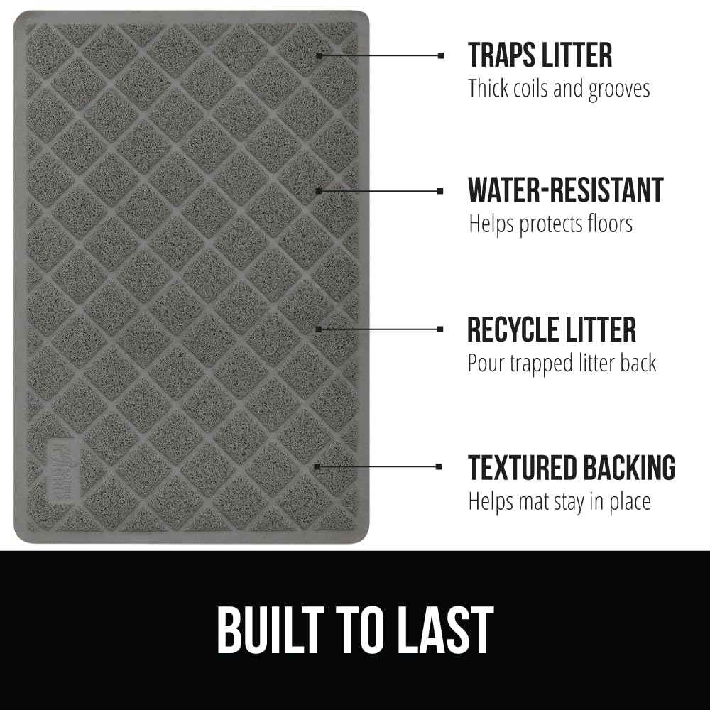 GORILLA GRIP Cat Litter Mat 24x17 – Water Resistant, Traps Litter, Easy Clean, Scatter Control for Indoor Cats, Gray