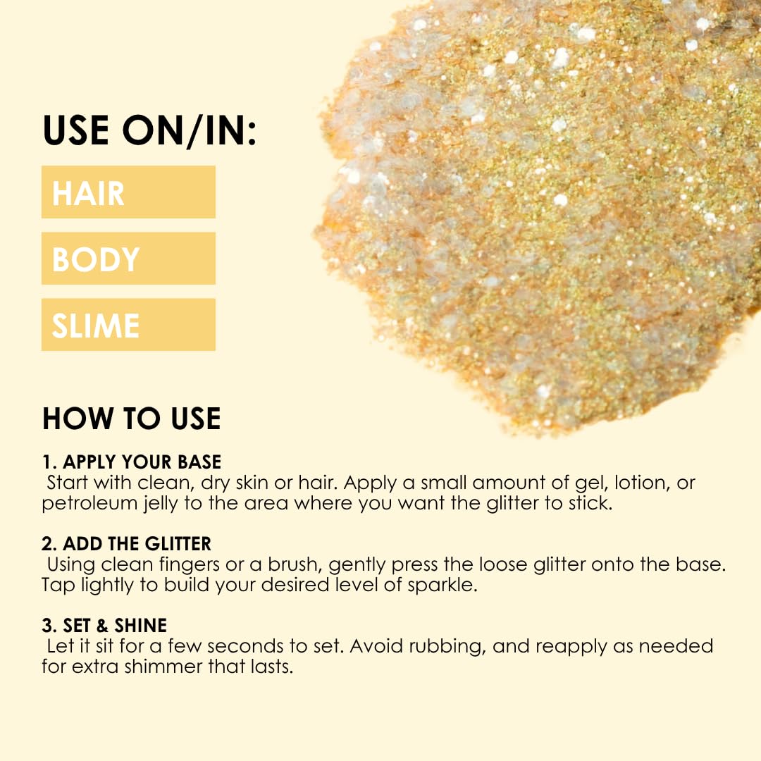 Biodegradable Glitter, 8 Colors, Vegan, for Hair and Body, Safe for Children (Sunshine & Stardust)