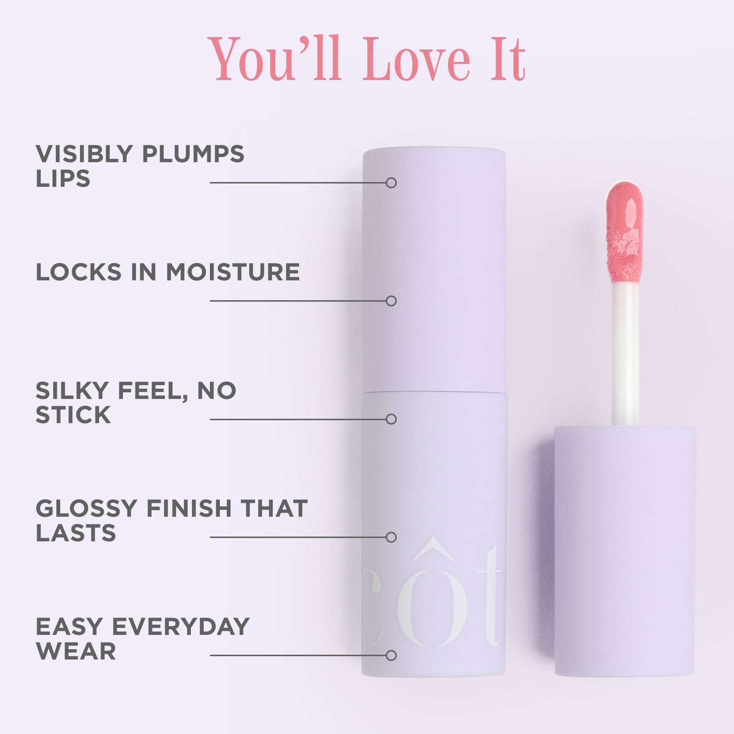 Cote Beauty's Peptide Lip Shine in Lyla, Ultra Hydrating & Long-Lasting Coral Plumping Lip Gloss for Women with Hyaluronic Acid, Shea Butter & Jojoba