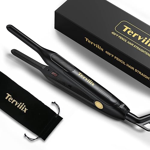 Terviiix Pencil Flat Iron for Edges & Short Hair, 3/10 Inch Small Hair Straightener for Men, Ceramic Mini Flat Iron for Pixie & Beard, 15s Fast Heat