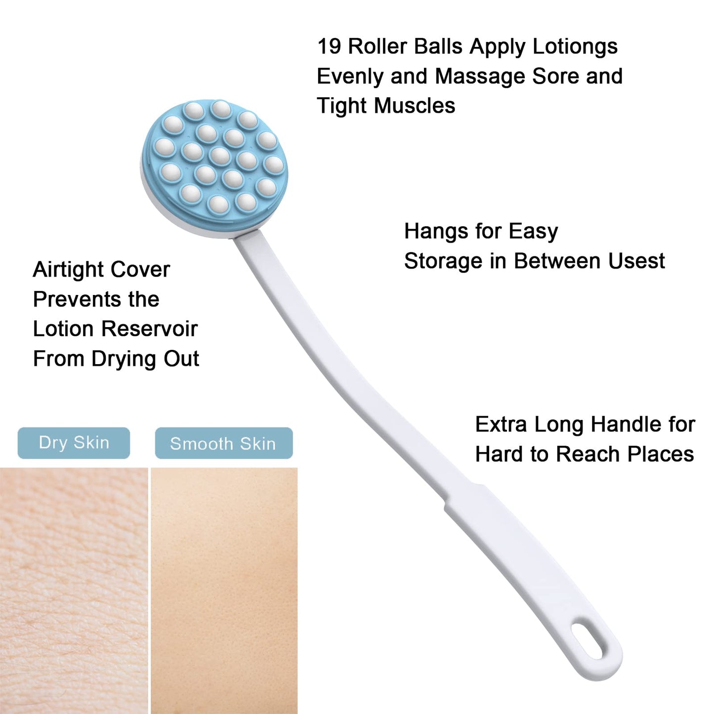 Yiesoum Back Lotion Applicator and Massager by Body Long Handheld self-Handhled Easy Reach for Sunscreen, Cream, Shower Gel on Back, Legs and Feet