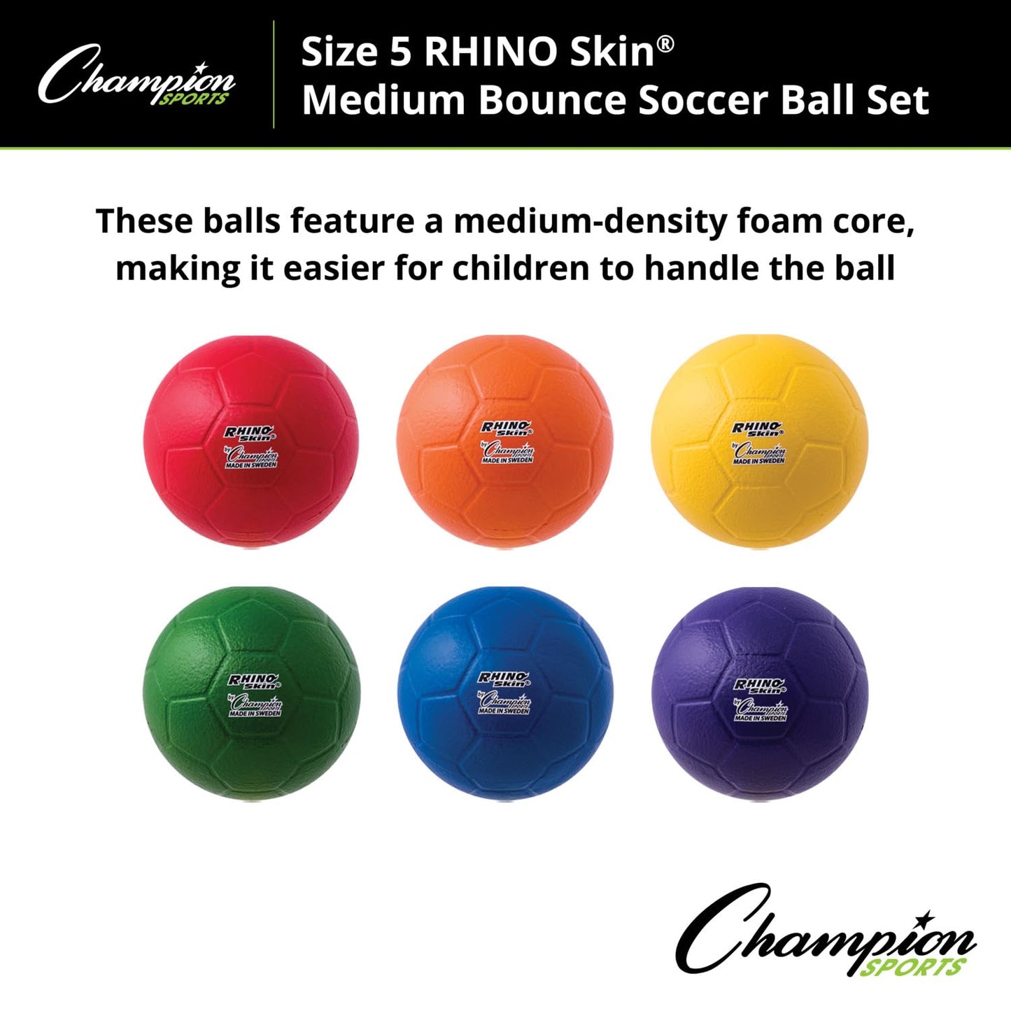 Champion Sports RS76SET Rhino Skin Low/Boun Soccer Ball,5sz,PK6