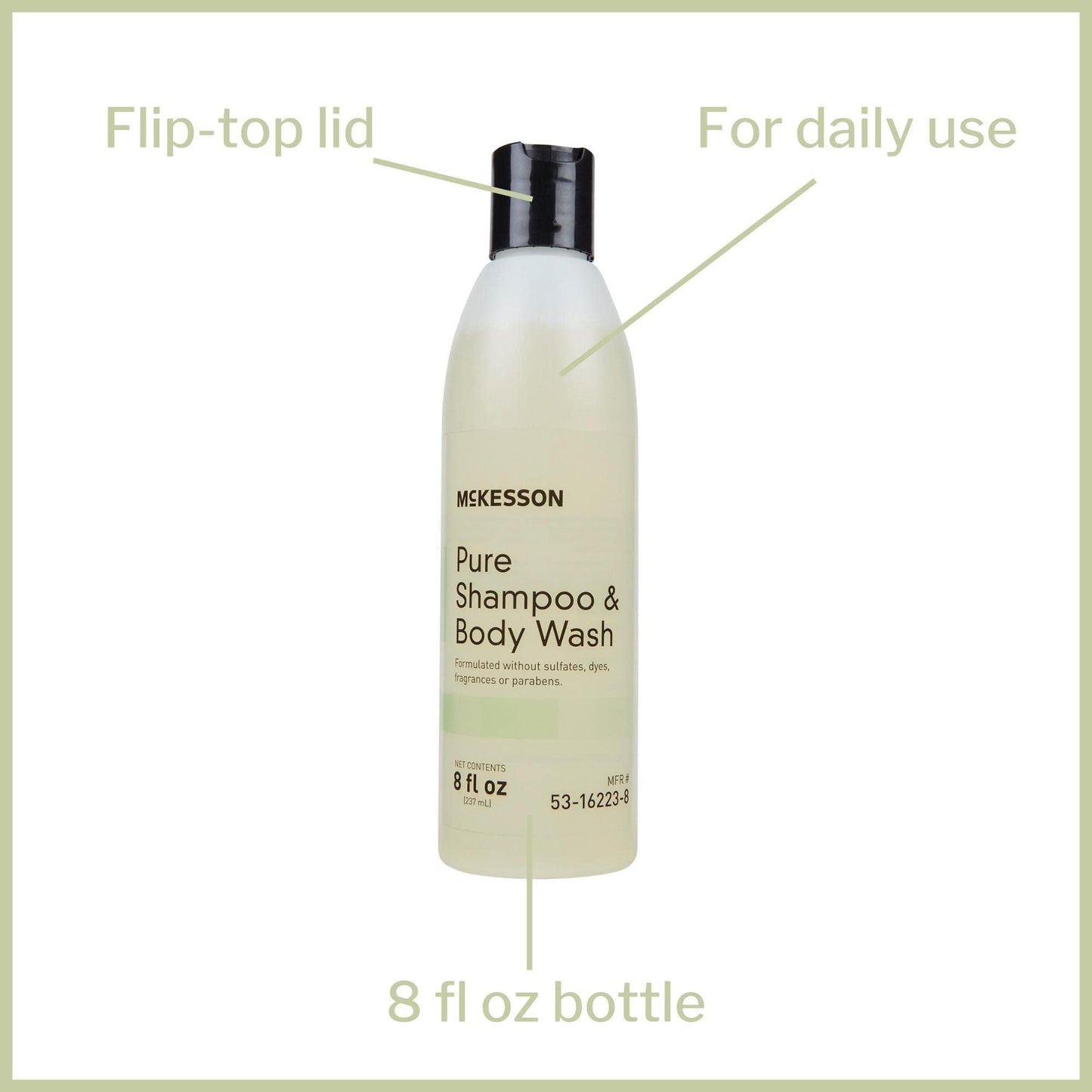 McKesson Pure Shampoo and Body Wash, Sulfates, Dyes, Fragrance and Parabens Free, Unscented, 8 oz, 1 Count