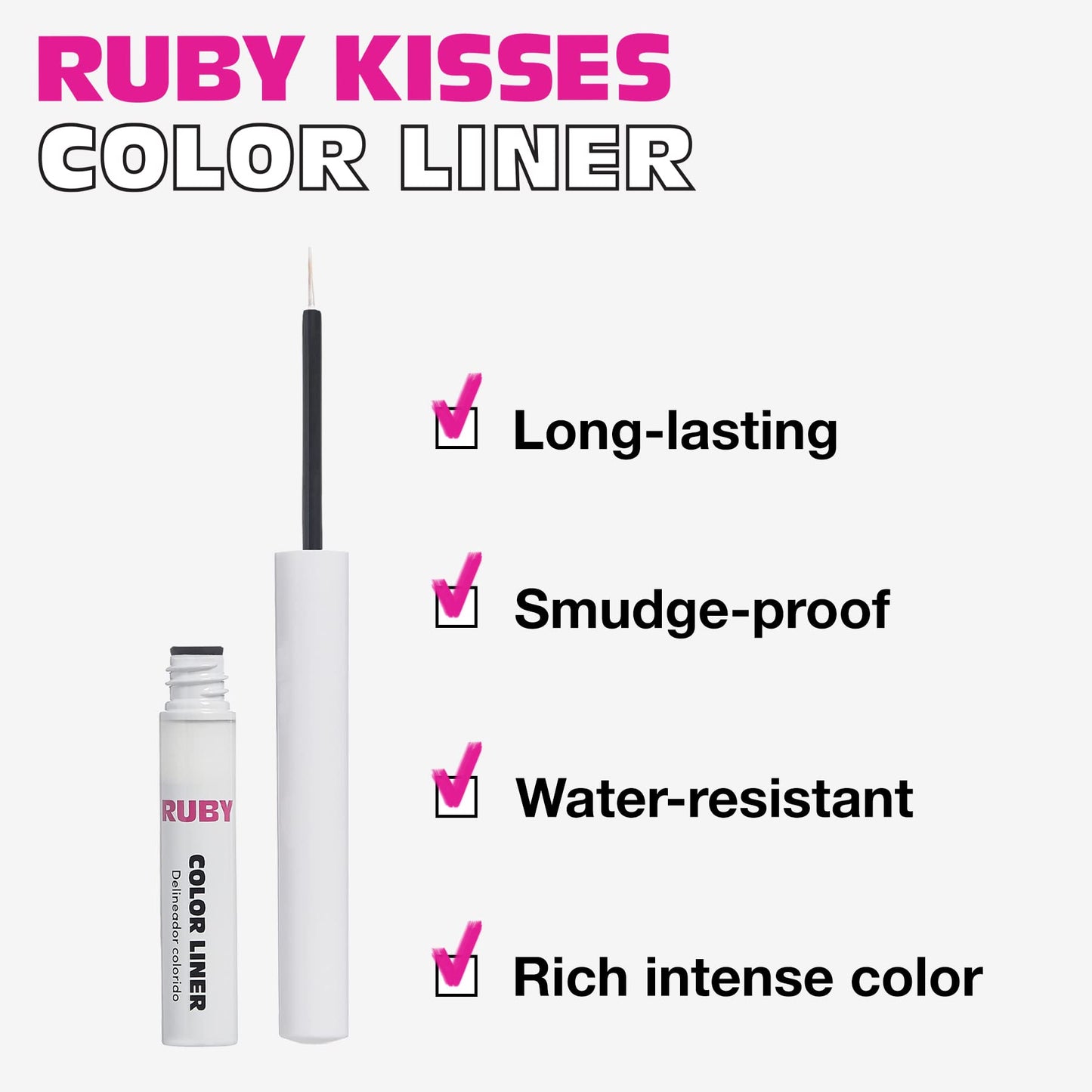 Ruby Kisses Color Liquid Eyeliner Water Resistant Long Lasting Eyeliner 3 ml (0.10 fl.oz.) (White)