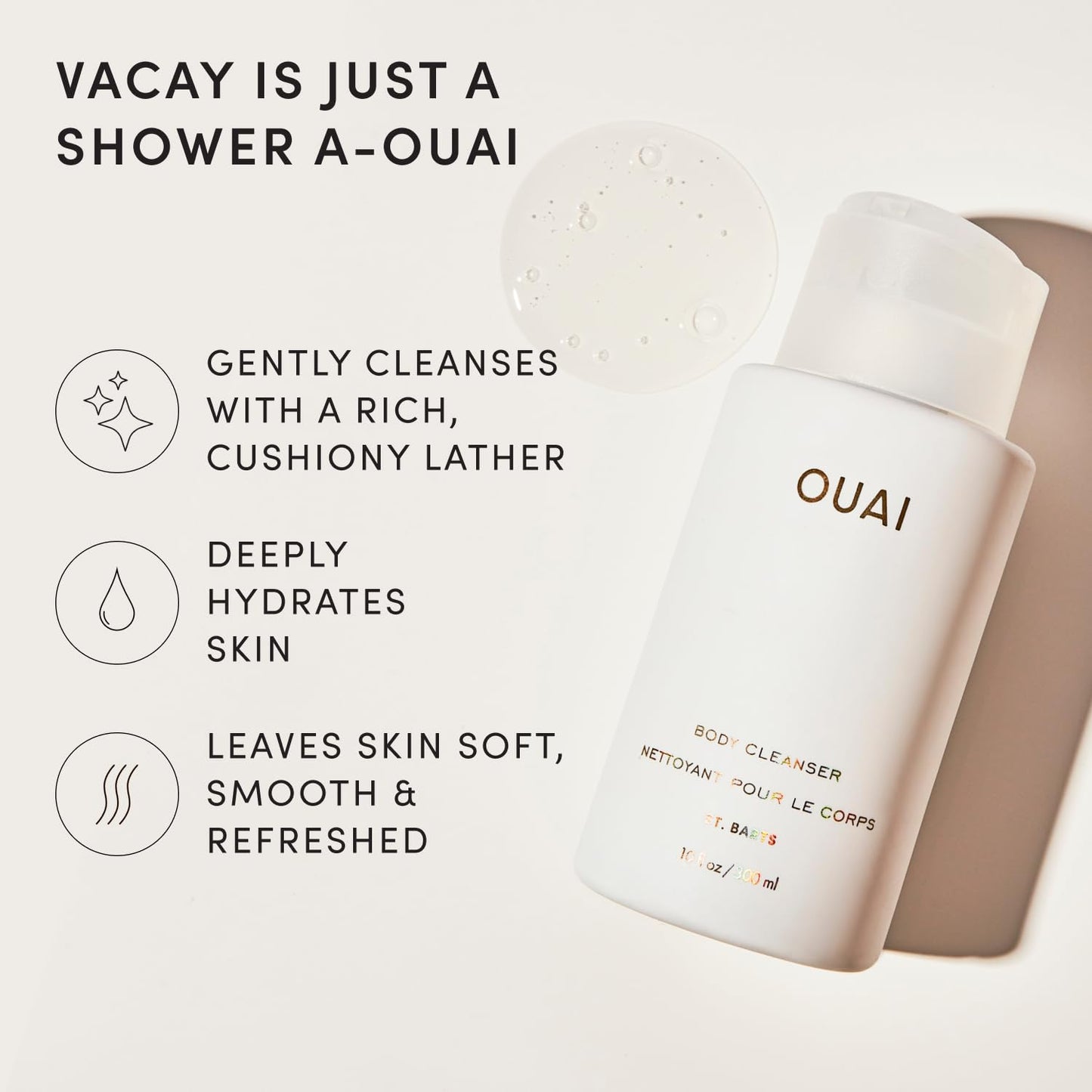 OUAI Body Cleanser, St. Barts Travel Size - Foaming Body Wash with Jojoba Oil & Rosehip Oil to Hydrate, Balance & Soften Skin - Paraben, Phthalate Beauty & Personal Care OUAI