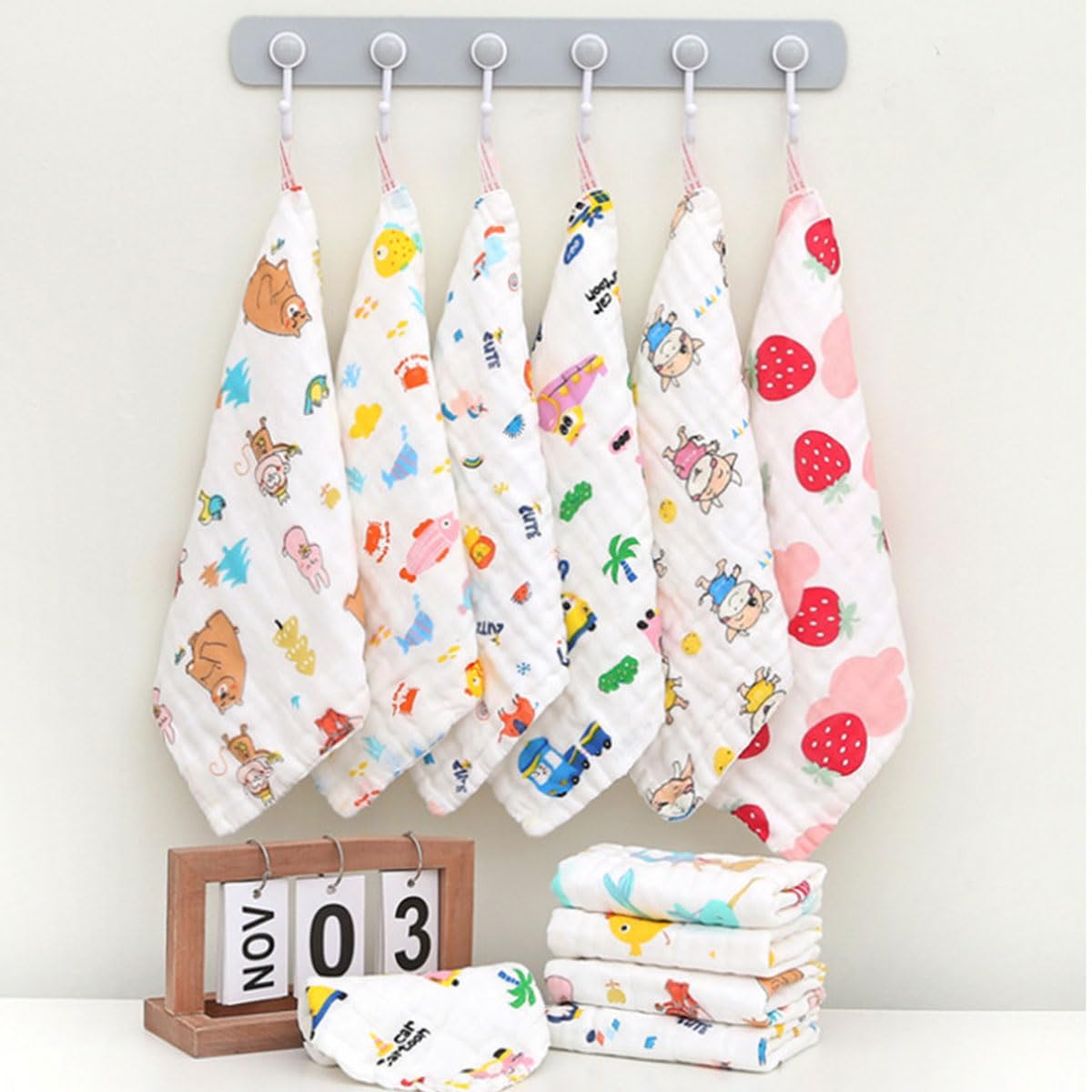 Snadulor 6 Pcs Cartoon Hanging Hand Towels,Hand Towel with Hanging Loop,Kids Hanging Hand Towels Cute Hanging Hand Towels for Home Bathroom…