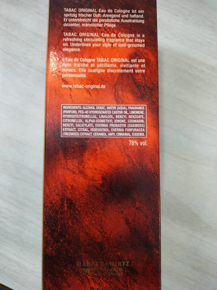 Tabac Maurer & Wirtz Tabac Original Eau de Cologne Splash for Men, 3.4 Ounce