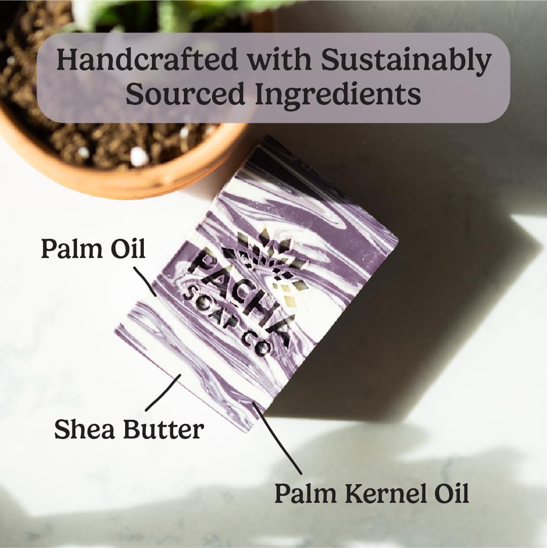 Pacha Soap Co. Bar Soap - French Lavender Scent, Handcrafted Bar Soap with Clean Essential Oils, Moisturizing, Calming Scented Soap for Face, Hands