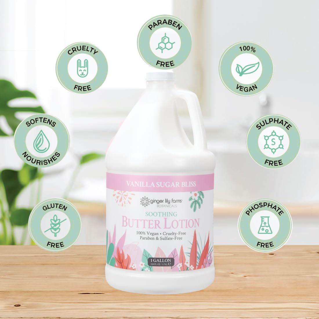 Ginger Lily Farms Botanicals Soothing Butter Lotion for Dry Skin, 100% Vegan & Cruelty-Free, Vanilla Sugar Bliss Scent, 1 Gallon (128 fl oz) Refill