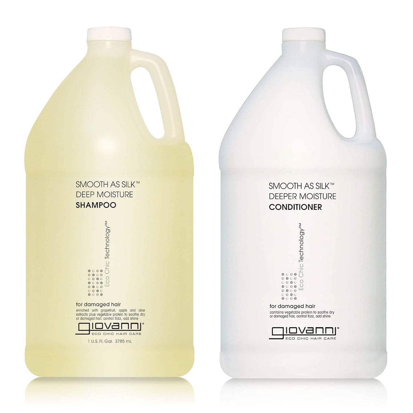 GIOVANNI Eco Chic Smooth as Silk Deep Moisture Shampoo & Conditioner Set - Aloe Extract, Calms Frizz, Detangles, Lauryl & Laureth Sulfate Free