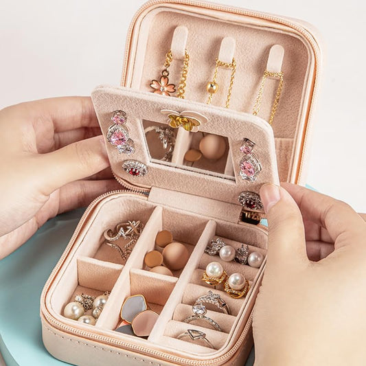 Jewelry Case Jewelry Organizer, Ring Necklace Earring Jewelry Organizer Box with Mirror,Vacation Essential Women's Travel Accessories, Birthday Gifts…