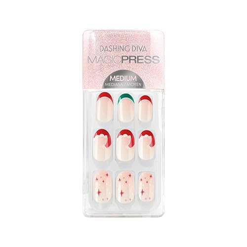 Dashing Diva Magic Press Nails - Naughty Or Nice | Medium, Coffin Shaped Press On Nails | Long Lasting Stick On Gel Nails | Lasts Up to 7 Days |