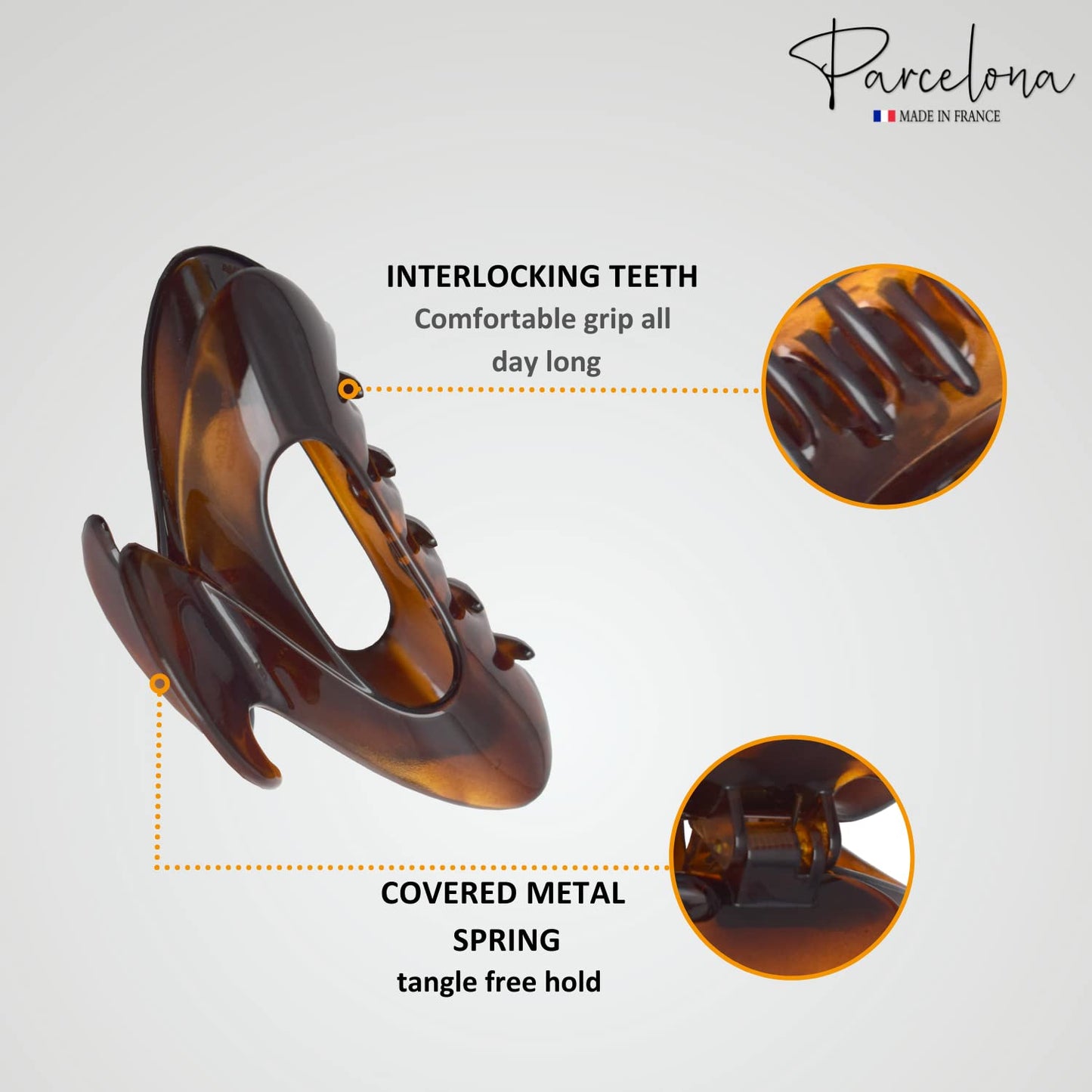 Parcelona French Ovale Medium 3.5 Inch Tortoise Shell Brown Celluloid Covered Spring Hair Claw Clip Clamp for Women