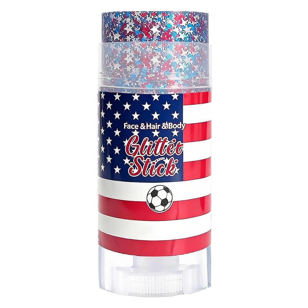 Patriotic Body Glitter Stick, 4th of July Anniversary Accessories, Waterproof Sparkling Face Hair Glitter for Fourth of July Outfit Women Kids, Red