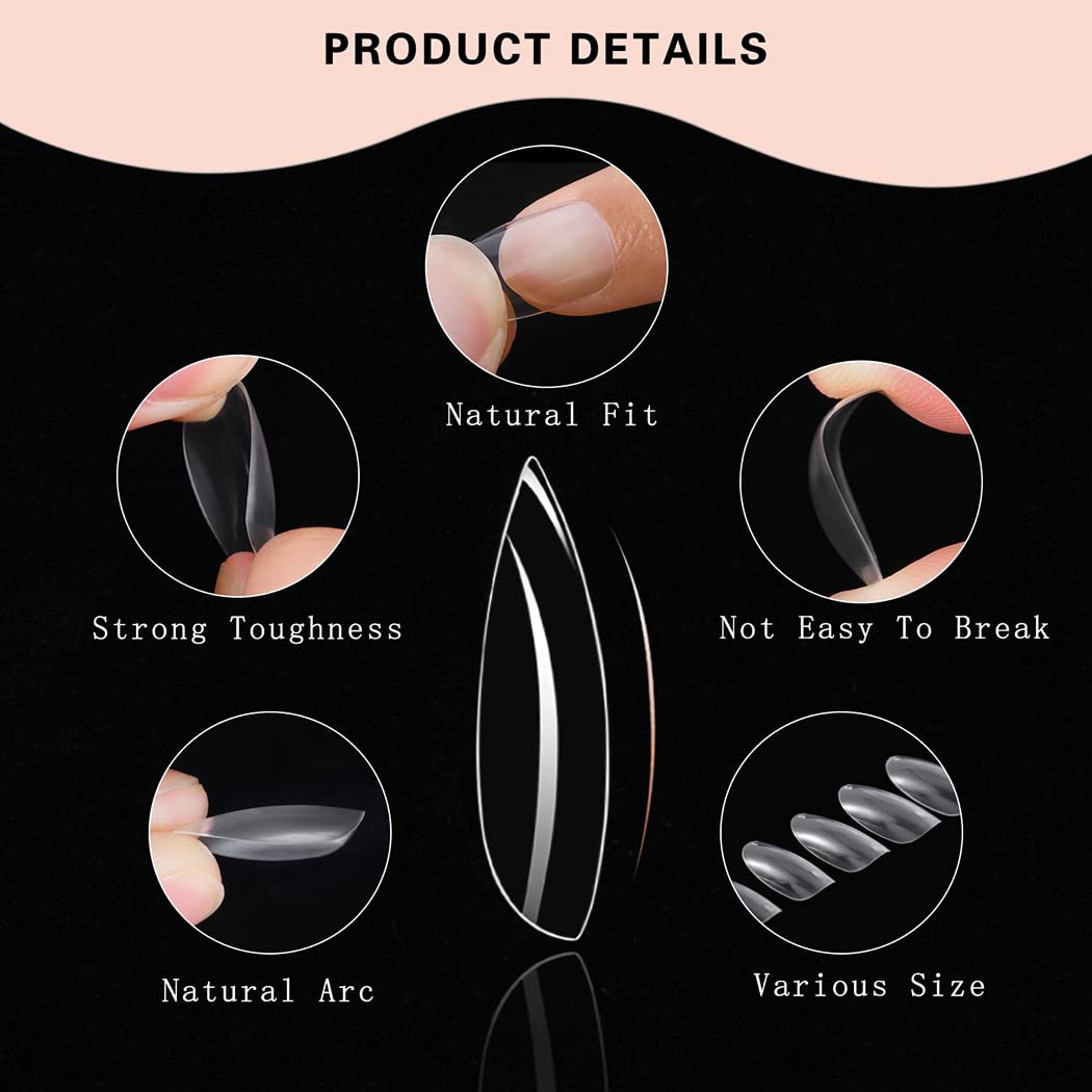 Sethexy Short Oval False Nails 500Pcs 10Sizes Full Cover Acrylic Nail Tips For Art Nail Design (Clear)